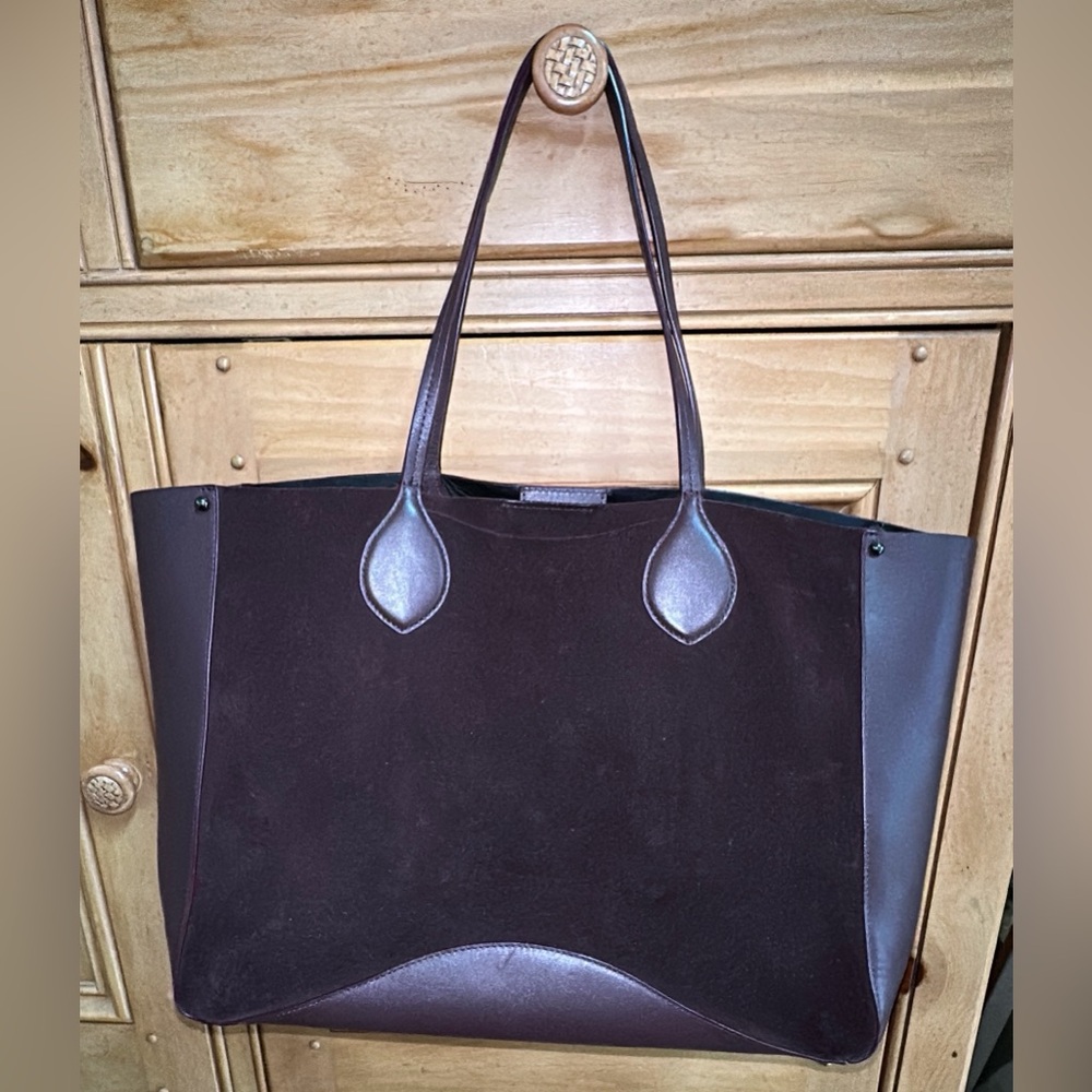 REBECCA MINKOFF PIPPA Suede Leather Tote Bag & Zippered Pouch Burgundy Wine